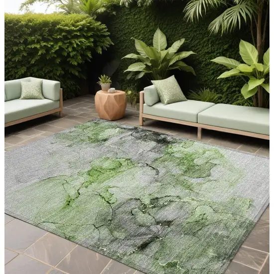 Green Abstract Washable Non Skid Indoor Outdoor Area Rug Photo 1