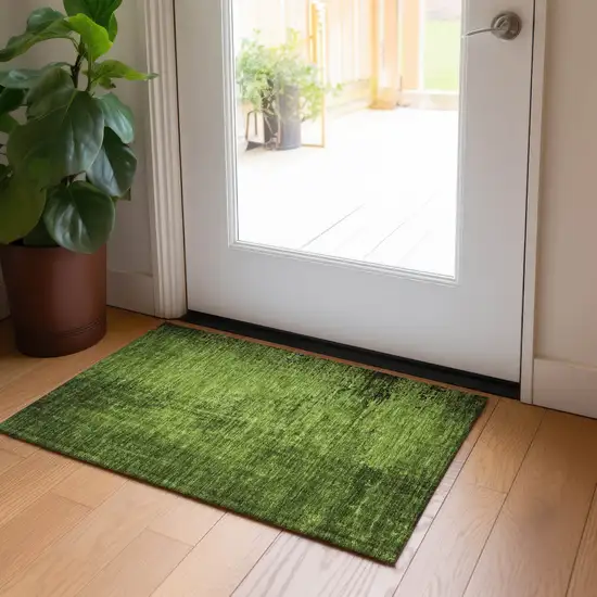 Green Abstract Washable Non Skid Indoor Outdoor Area Rug Photo 7