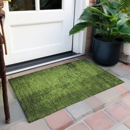 Green Abstract Washable Non Skid Indoor Outdoor Area Rug Photo 8