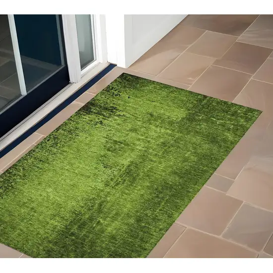 Green Abstract Washable Non Skid Indoor Outdoor Area Rug Photo 2