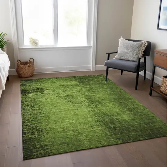 Green Abstract Washable Non Skid Indoor Outdoor Area Rug Photo 8