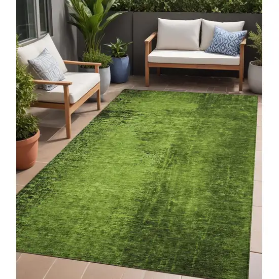 Green Abstract Washable Non Skid Indoor Outdoor Area Rug Photo 1