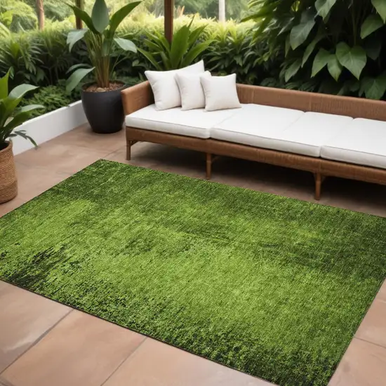 Green Abstract Washable Non Skid Indoor Outdoor Area Rug Photo 1