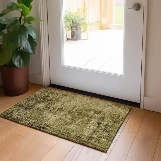 Green Abstract Washable Non Skid Indoor Outdoor Area Rug Photo 8