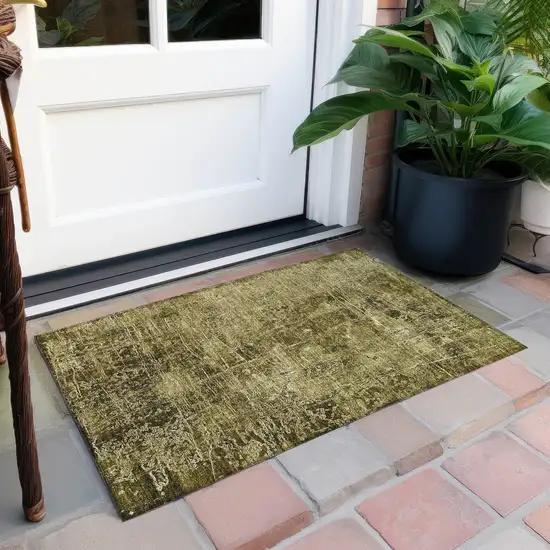 Green Abstract Washable Non Skid Indoor Outdoor Area Rug Photo 9