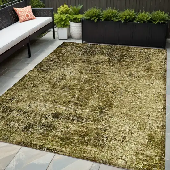 Green Abstract Washable Non Skid Indoor Outdoor Area Rug Photo 1