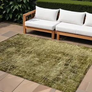 Photo of Green Abstract Washable Non Skid Indoor Outdoor Area Rug