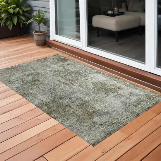 Green Abstract Washable Non Skid Indoor Outdoor Area Rug Photo 1