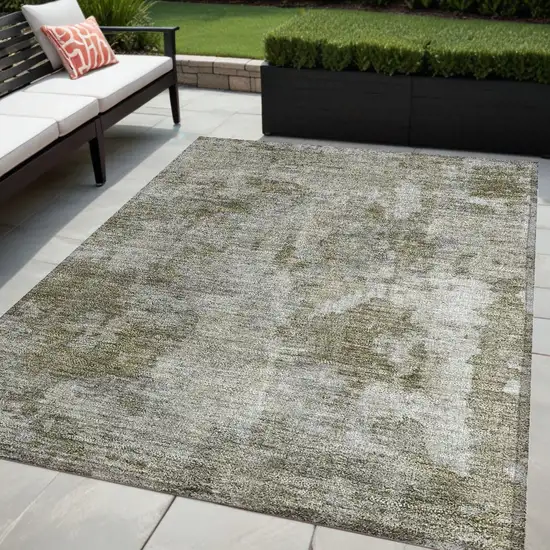 Green Abstract Washable Non Skid Indoor Outdoor Area Rug Photo 1