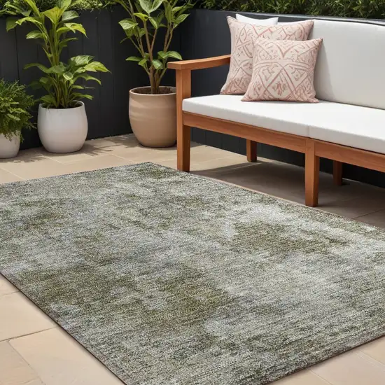 Green Abstract Washable Non Skid Indoor Outdoor Area Rug Photo 1