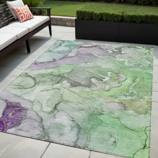 Green Abstract Washable Non Skid Indoor Outdoor Area Rug Photo 1