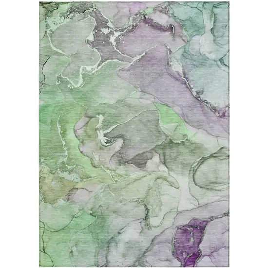 Green Abstract Washable Non Skid Indoor Outdoor Area Rug Photo 4