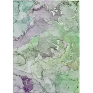 Photo of Green Abstract Washable Non Skid Indoor Outdoor Area Rug