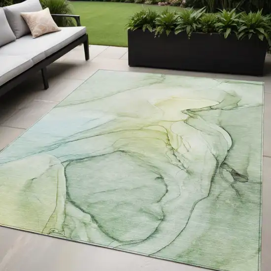 Green Abstract Washable Non Skid Indoor Outdoor Area Rug Photo 1