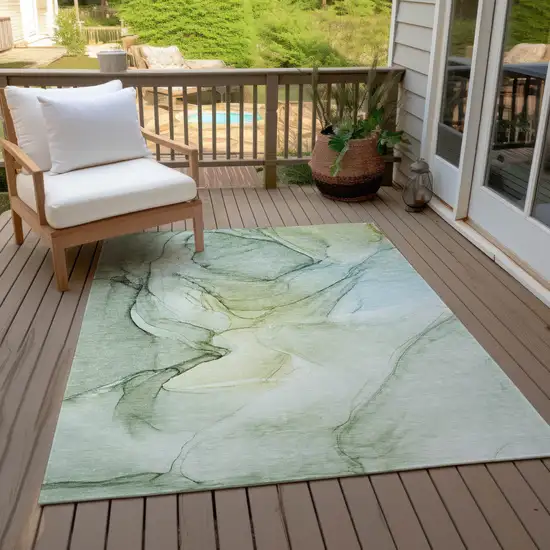 Green Abstract Washable Non Skid Indoor Outdoor Area Rug Photo 9