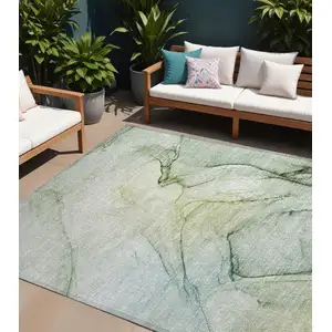 Photo of Green Abstract Washable Non Skid Indoor Outdoor Area Rug