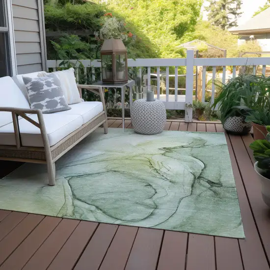 Green Abstract Washable Non Skid Indoor Outdoor Area Rug Photo 8