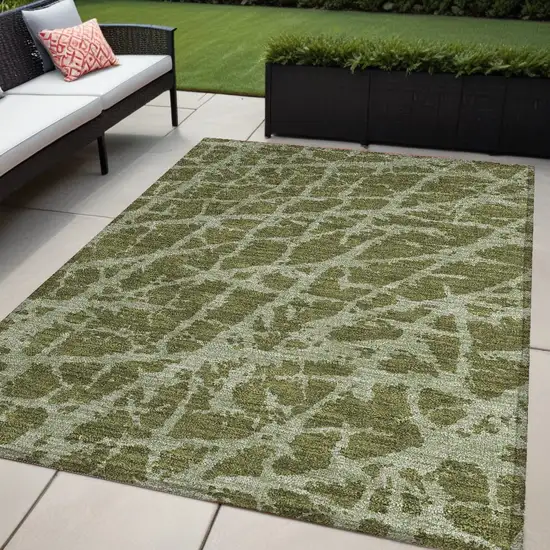 Green Abstract Washable Non Skid Indoor Outdoor Area Rug Photo 1