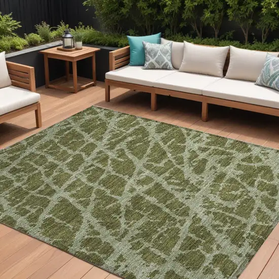 Green Abstract Washable Non Skid Indoor Outdoor Area Rug Photo 1