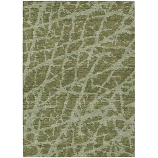 Green Abstract Washable Non Skid Indoor Outdoor Area Rug Photo 2