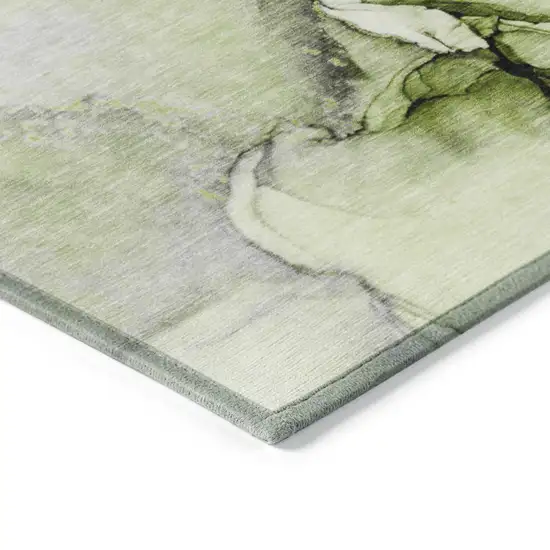 Green Abstract Washable Non Skid Indoor Outdoor Area Rug Photo 7