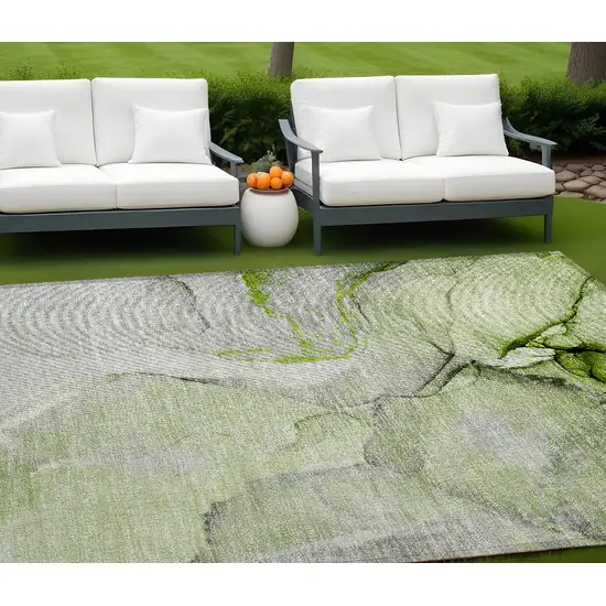 Green Abstract Washable Non Skid Indoor Outdoor Area Rug Photo 1