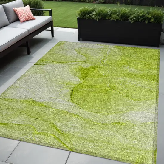 Green Abstract Washable Non Skid Indoor Outdoor Area Rug Photo 1