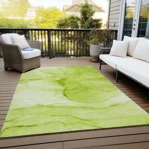 Photo of Green Abstract Washable Non Skid Indoor Outdoor Area Rug