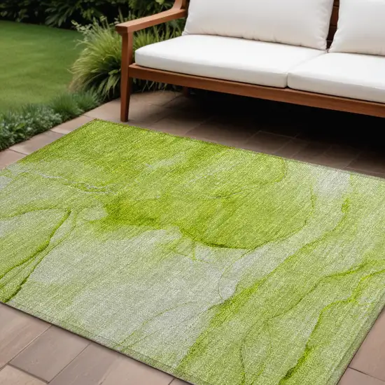 Green Abstract Washable Non Skid Indoor Outdoor Area Rug Photo 1