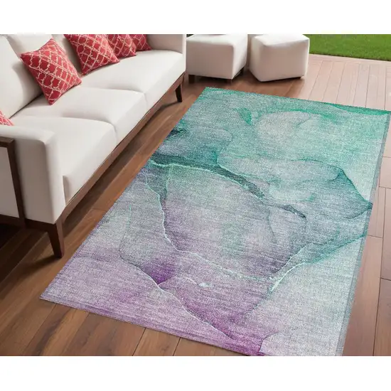 Green Abstract Washable Non Skid Indoor Outdoor Area Rug Photo 1