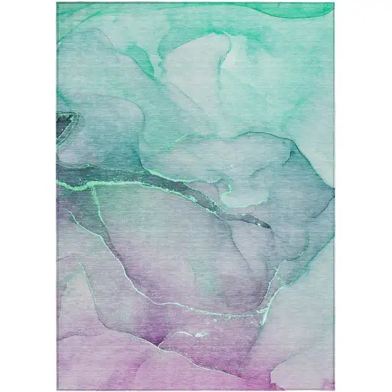 Green Abstract Washable Non Skid Indoor Outdoor Area Rug Photo 2