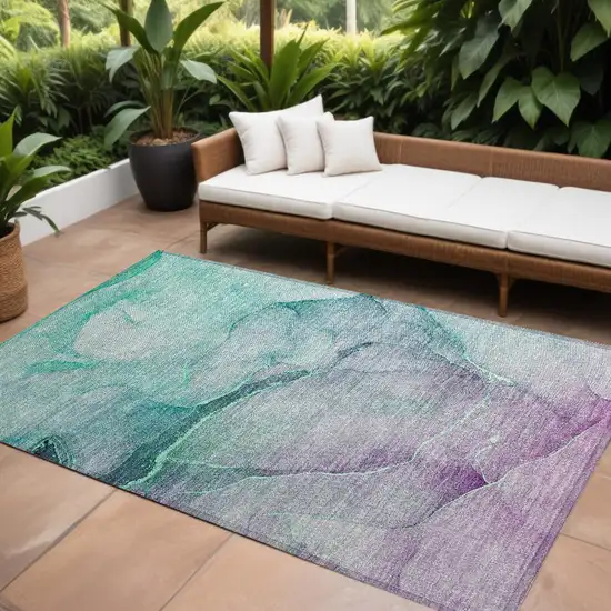 Green Abstract Washable Non Skid Indoor Outdoor Area Rug Photo 1