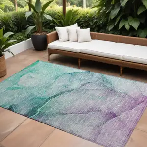 Photo of Green Abstract Washable Non Skid Indoor Outdoor Area Rug