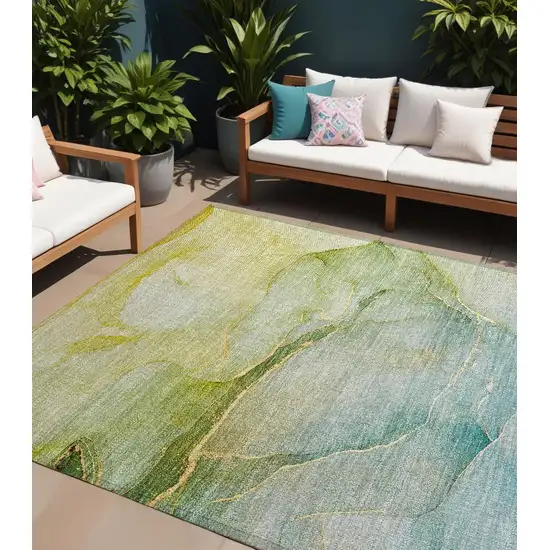 Green Abstract Washable Non Skid Indoor Outdoor Area Rug Photo 1