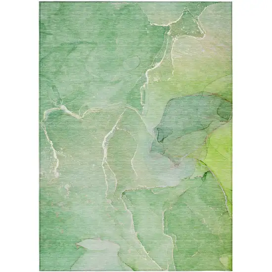 Green Abstract Washable Non Skid Indoor Outdoor Area Rug Photo 2