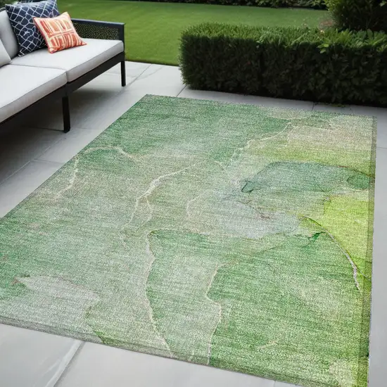 Green Abstract Washable Non Skid Indoor Outdoor Area Rug Photo 1