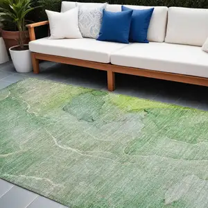 Photo of Green Abstract Washable Non Skid Indoor Outdoor Area Rug