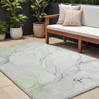 Photo of Green Abstract Washable Non Skid Indoor Outdoor Area Rug