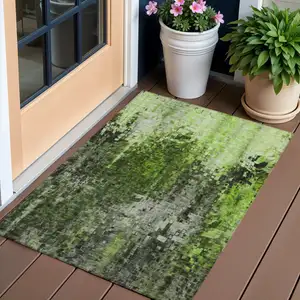 Photo of Green Abstract Washable Non Skid Indoor Outdoor Area Rug