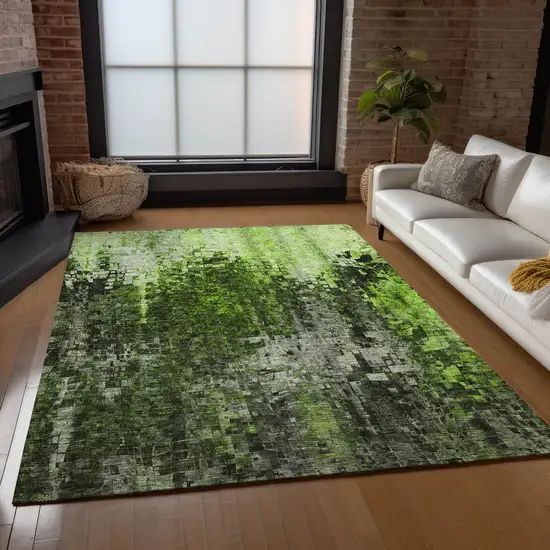 Green Abstract Washable Non Skid Indoor Outdoor Area Rug Photo 8