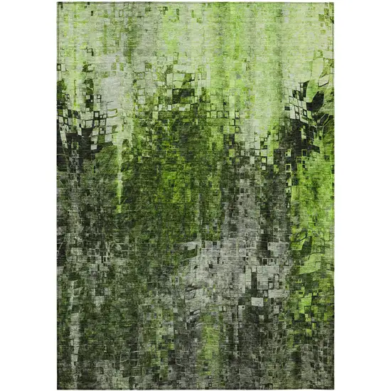 Green Abstract Washable Non Skid Indoor Outdoor Area Rug Photo 2