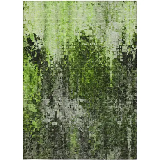 Green Abstract Washable Non Skid Indoor Outdoor Area Rug Photo 5