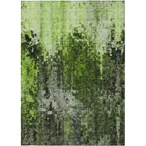 Photo of Green Abstract Washable Non Skid Indoor Outdoor Area Rug