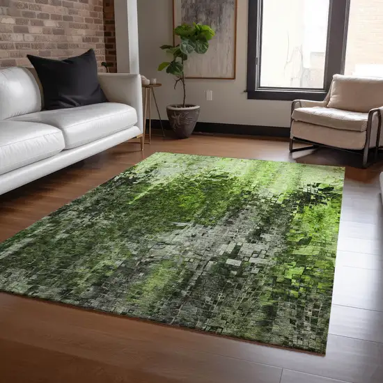 Green Abstract Washable Non Skid Indoor Outdoor Area Rug Photo 7