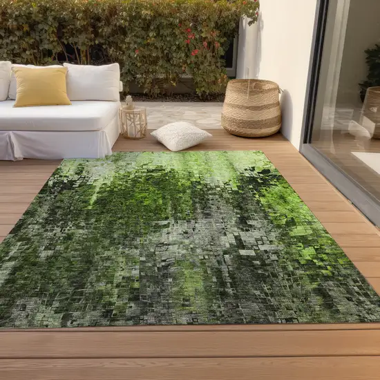 Green Abstract Washable Non Skid Indoor Outdoor Area Rug Photo 6