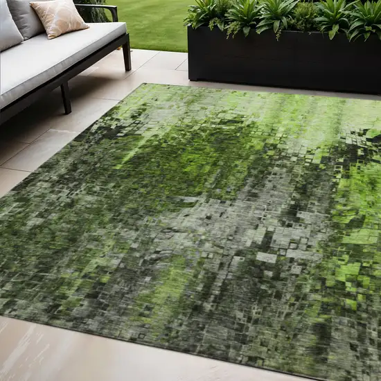 Green Abstract Washable Non Skid Indoor Outdoor Area Rug Photo 1