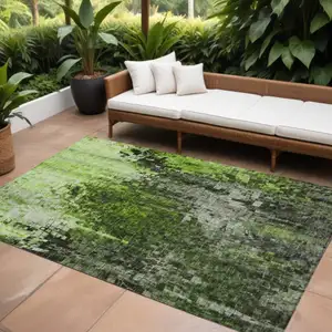 Photo of Green Abstract Washable Non Skid Indoor Outdoor Area Rug