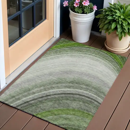 Green Abstract Washable Non Skid Indoor Outdoor Area Rug Photo 1