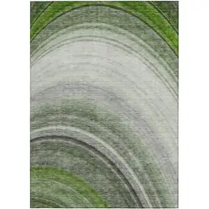 Photo of Green Abstract Washable Non Skid Indoor Outdoor Area Rug