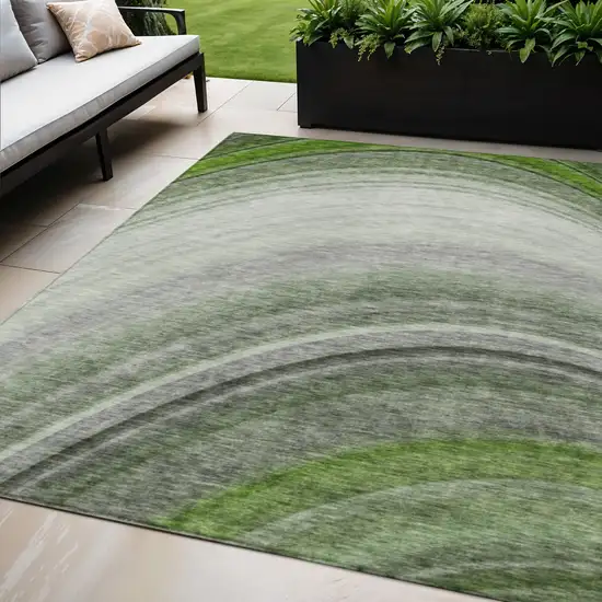 Green Abstract Washable Non Skid Indoor Outdoor Area Rug Photo 1